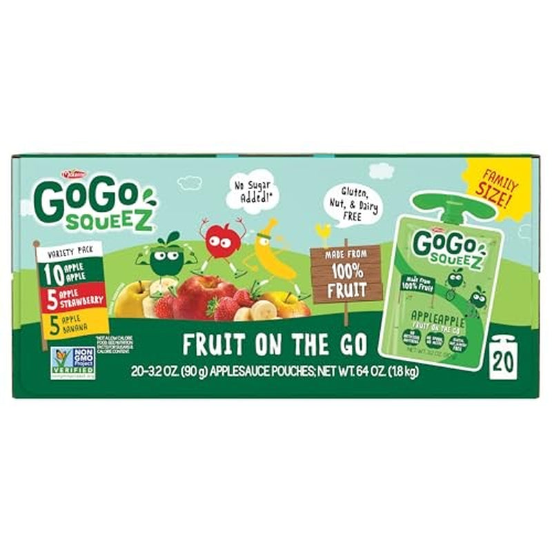 Gogo Squeez Applesauce and Fruit Puree Variety Pack, Apple, Banana & S