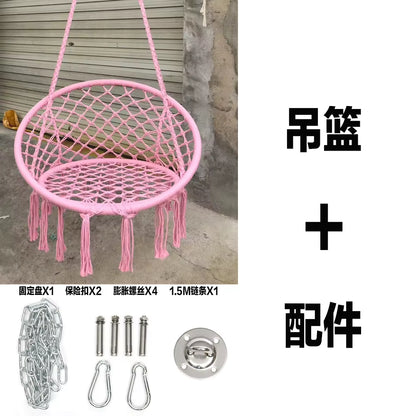 ‌Nordic Style Hanging Basket, Handmade Cotton Rope Swing Chair, Balcony Relaxation Cradle, Boho Indoor Fringe Hanging Chair