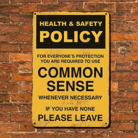1PC Vintage "Health & Safety Policy" Metal Sign - Funny Tin Decor for Indoor/Outdoor, Humorous Gift