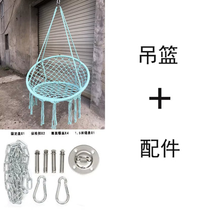 ‌Nordic Style Hanging Basket, Handmade Cotton Rope Swing Chair, Balcony Relaxation Cradle, Boho Indoor Fringe Hanging Chair