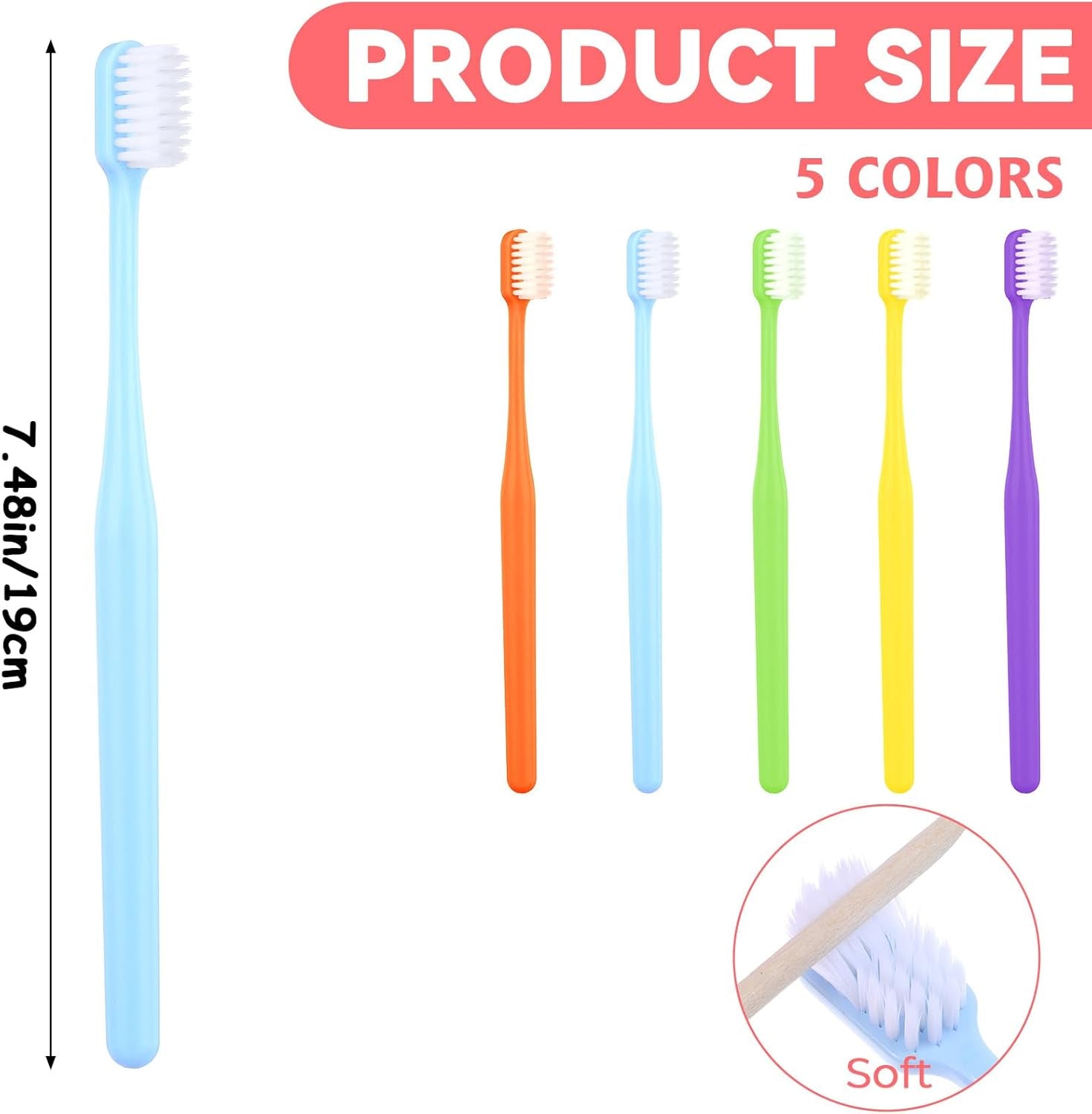 5 Pack Classic Manual Toothbrush Soft Bristles Clean Tooth Brush with Ergonomic Plastic Handle for Adults and Kids, Colorful