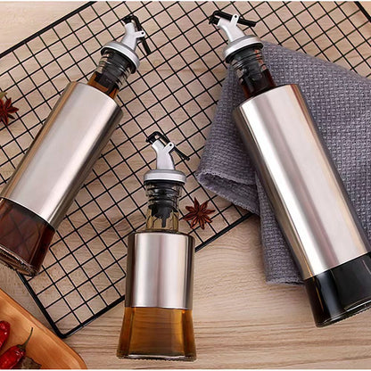 Stainless Steel Glass Oil Bottle for Kitchen Use