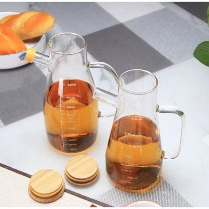1 Pack 34OZ Glass Oil Bottle with Graduation Olive Oil Pot Leak Proof Oil Bottle Kitchen Outdoor Barbecue Picnic Condiment Conta