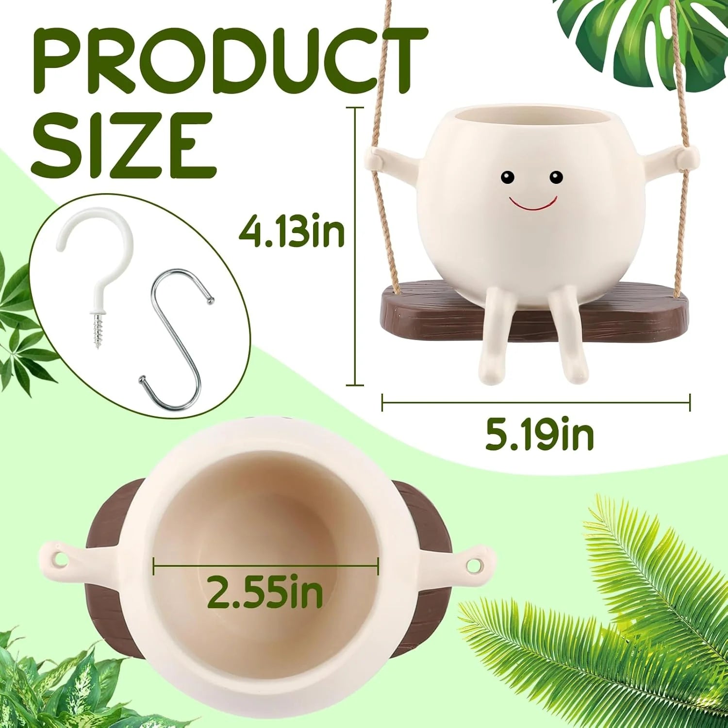 Glossy Swing Smiley Face Planter Pot Head, Small Hanging Planter for Indoor Outdoor Plants, Cute Hanging Flower Pot for String of Pearls Plant Live, Birthday Gifts