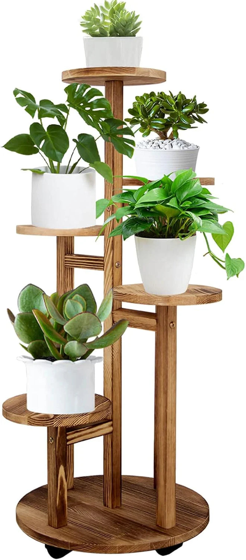 5 Tiered Tall Plant Stand for Indoor, Wood Plant Shelf Corner Display Rack, Multi-Tier Planter Pot Holder Flower Stand for Living Room Balcony Garden Patio (Walnut)