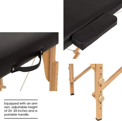 Professional Massage Table Portable Folding Massage Bed 73 Inch 2 Fold Height Adjustable Spa Bed W/Carry Case, 450 LBS, Black