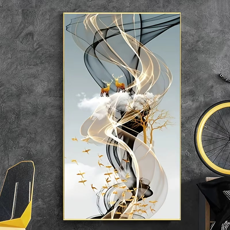 Nordic Style Golden Deer Tree Canvas Poster Prints Luxurious Wall Art Modern Canvas Paintings for Your Living Room Home Decor