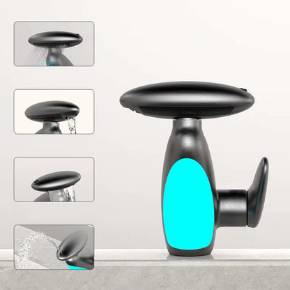 Bathroom Basin Faucet with Led Light Tap Penguin Pull-Out Basin Deck Mounted Sink Mixers 3 Colors Change Rotate the Upper Spray