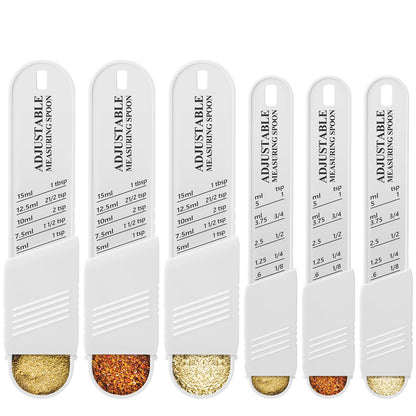 6 Pcs Adjustable Measuring Spoon Plastic Tablespoon and Teaspoon Set Baking Cooking Spoon Set Chef Spoon Measuring Scoops Metering Spoon for Kitchen Dry Liquid Ingredients Powder 2 Sizes (White)