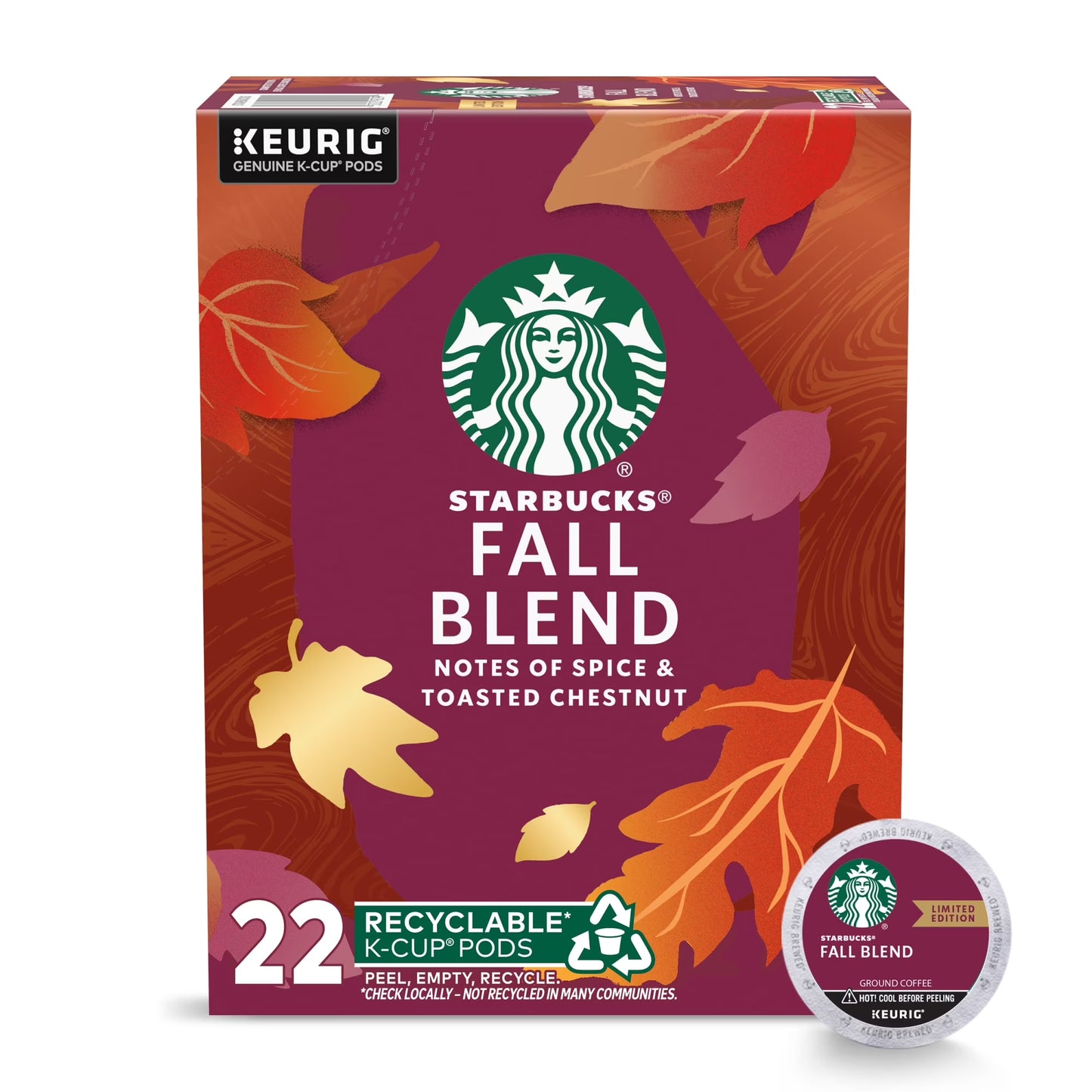 Starbucks Fall Blend, Medium Roast Coffee, Keurig K-Cup Coffee Pods, Arabica, 22 Count