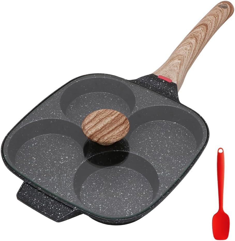 Fried Egg Pan, Egg Frying Pan with Lid Nonstick 4 Cups Pancake Pan Aluminium Alloy Cooker for Breakfast, Induction Compatible
