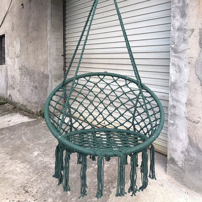 ‌Nordic Style Hanging Basket, Handmade Cotton Rope Swing Chair, Balcony Relaxation Cradle, Boho Indoor Fringe Hanging Chair