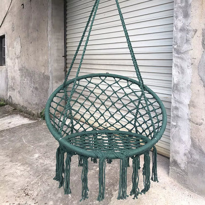 ‌Nordic Style Hanging Basket, Handmade Cotton Rope Swing Chair, Balcony Relaxation Cradle, Boho Indoor Fringe Hanging Chair